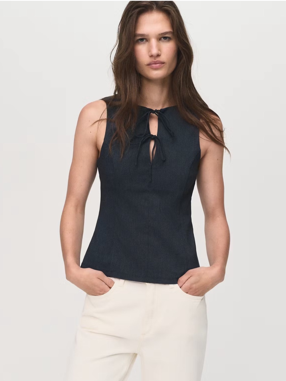 Mango Denim Effect Bow Detail Tank Top - Women, Size L